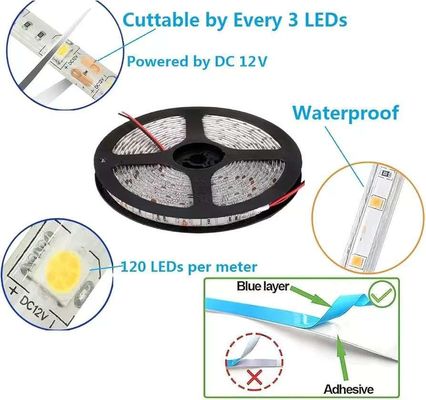 چراغ های نوار ال ای دی انعطاف پذیر 600 واحد LED نوار ال ای دی ضد آب 12 ولت نوار ال ای دی بسته از 16.4ft / 5m برای تعطیلات خانه مهمانی تزئینات داخلی در فضای باز ضد آب سفید 1 بسته