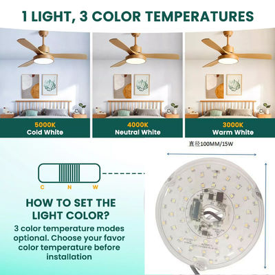 15W 100MM موتور نور LED برای اتاق غذاخوری 120V پانل فن سقف کیت بازسازی با ماژول های DOB LED جایگزین چراغ فن سقف